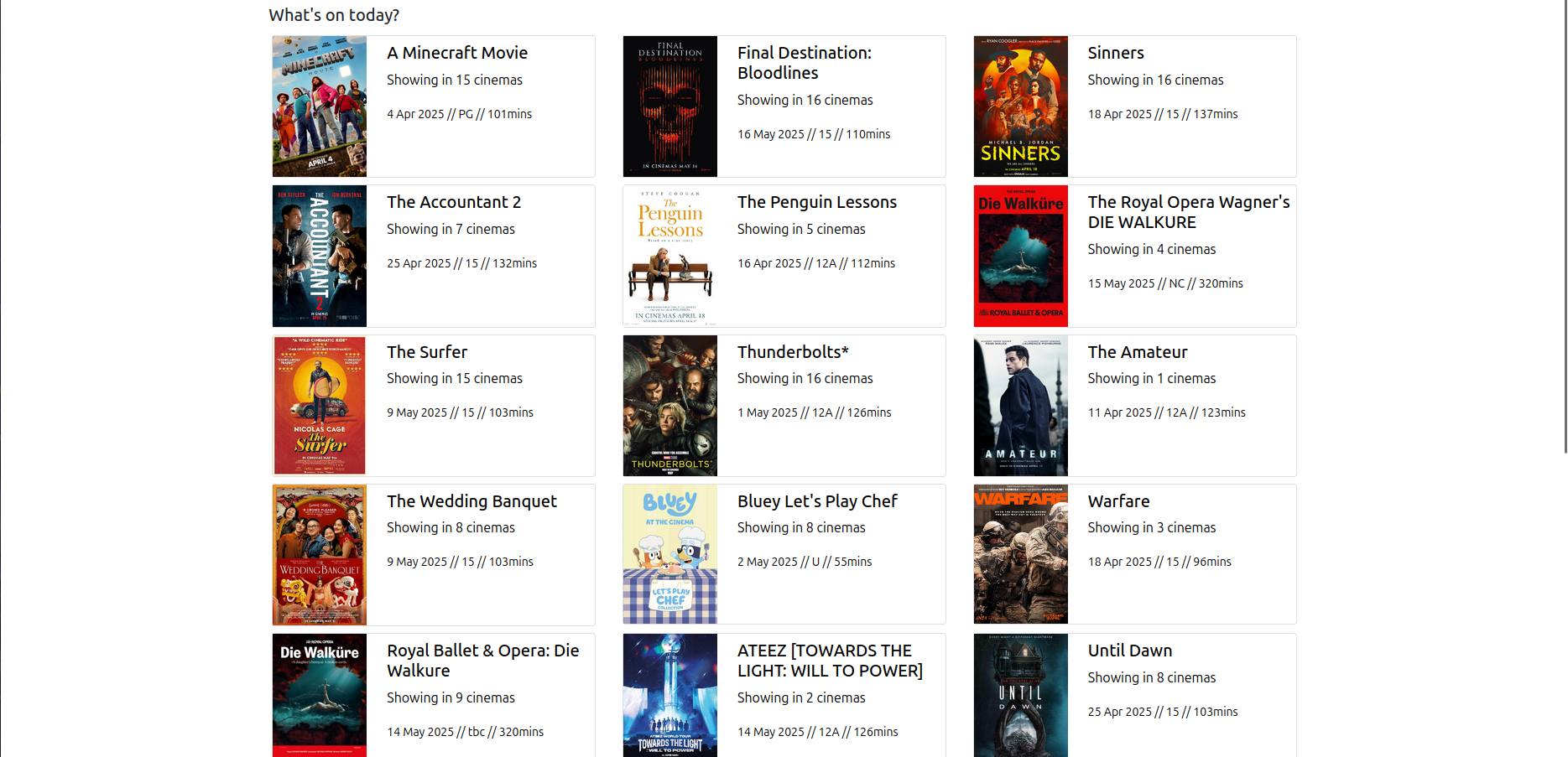 A screenshot of the ScottishCinemas homepage